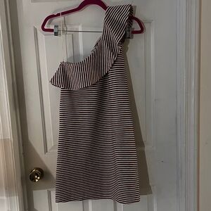 LOFT Black and White Striped One-Shoulder Dress